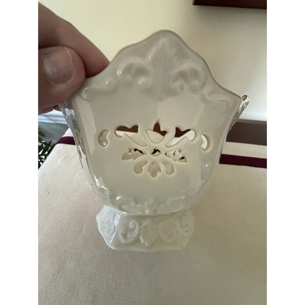 Lenox Langtry Ivory Porcelain Bowl 24K Gold Trim & Cut-Out Details Made In USA